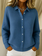 Women's ribbed knit cardigan with collar and button front