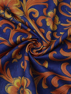 Women's blue floral button blouse with pointed collar and long sleeves