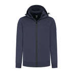Men's navy hooded zip cardigan with long sleeves