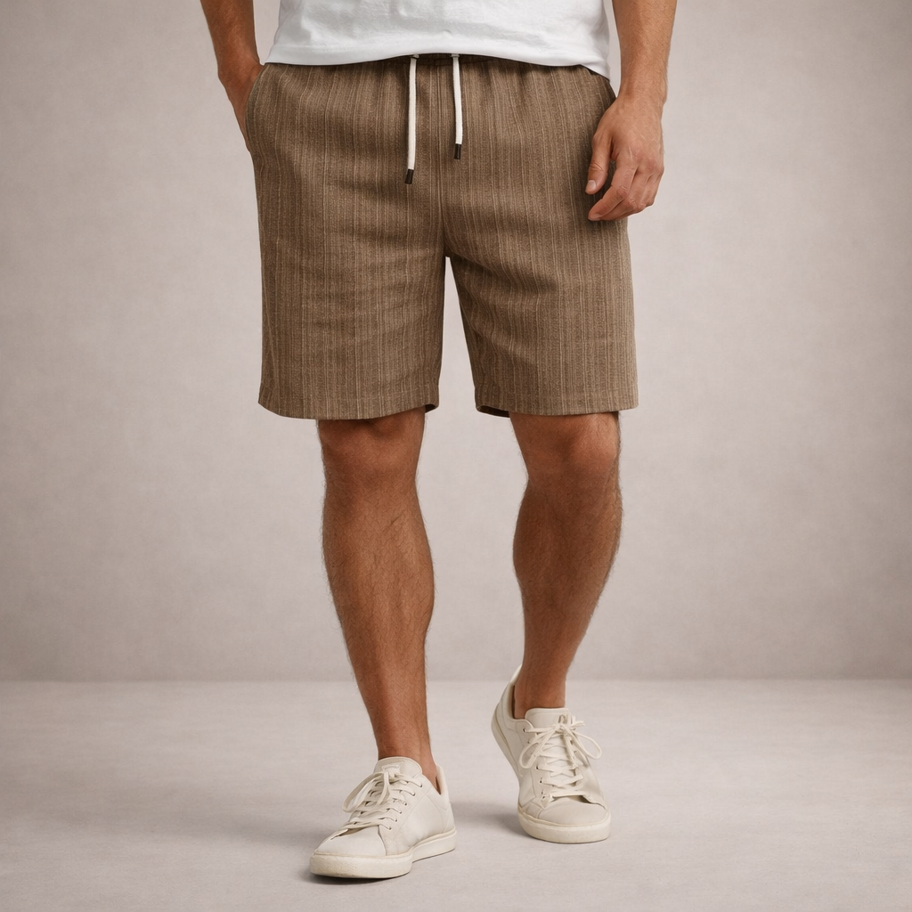 Men's vertical striped shorts with drawstring waist