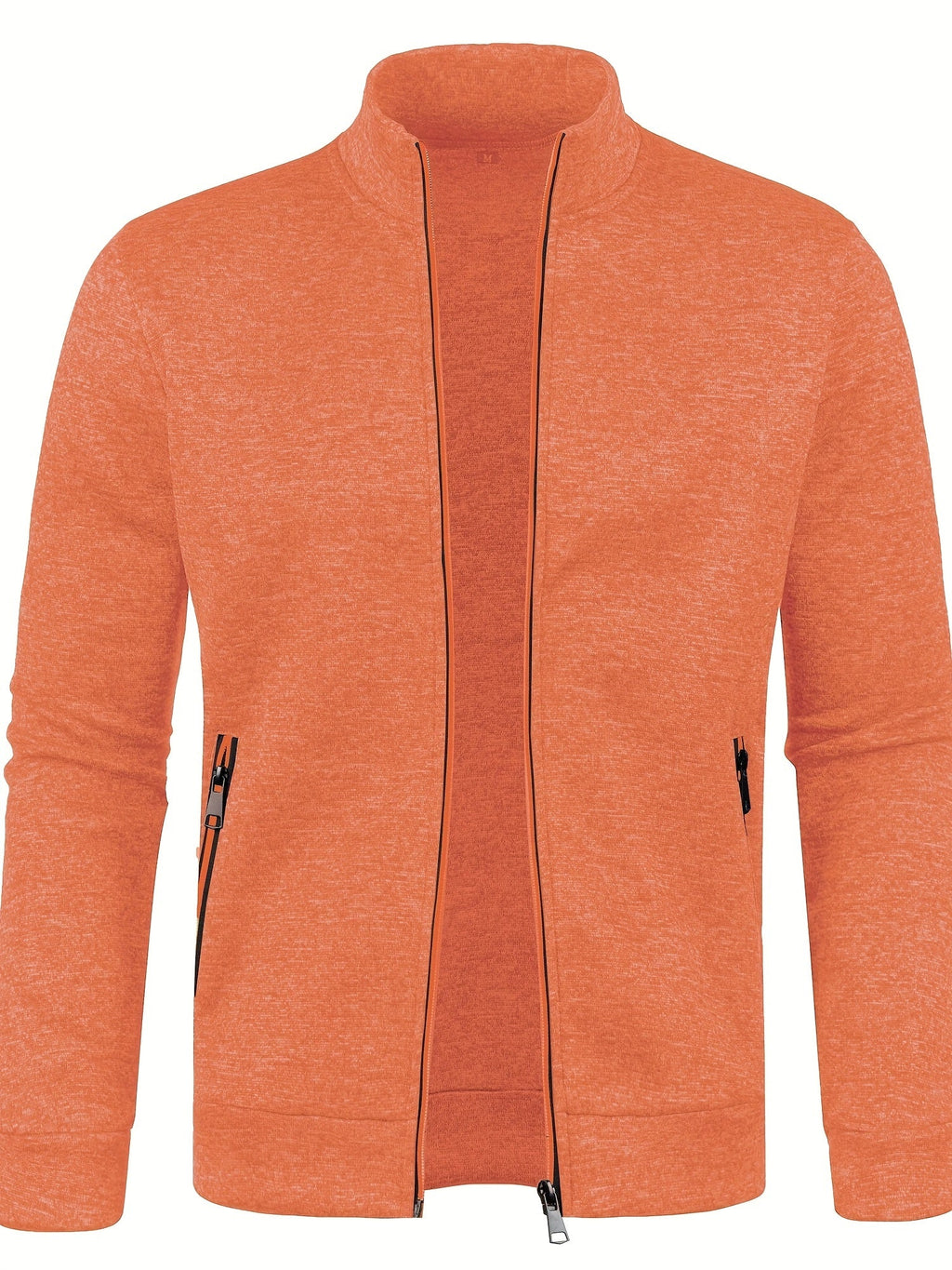 Men's textured zip-up cardigan with stand collar and zipped pockets
