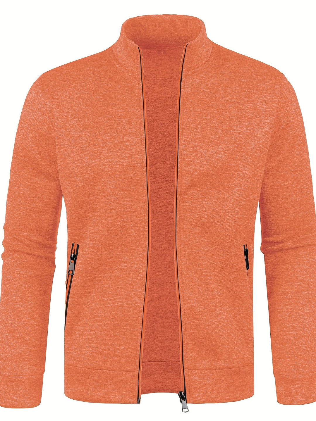 Men's textured zip-up cardigan with stand collar and zipped pockets