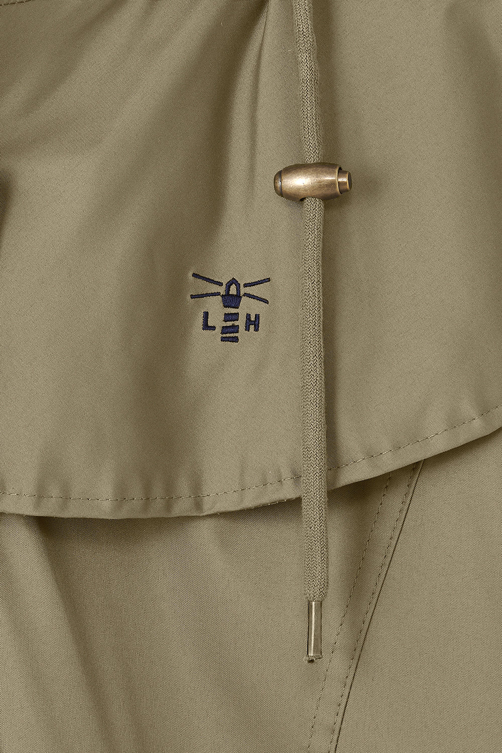 Women's hooded long raincoat with cape overlay and button front