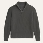 Men's ribbed half zip sweater with high neck and long sleeves