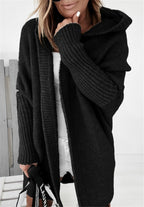 Women's oversized hooded cardigan with batwing sleeves and ribbed trims