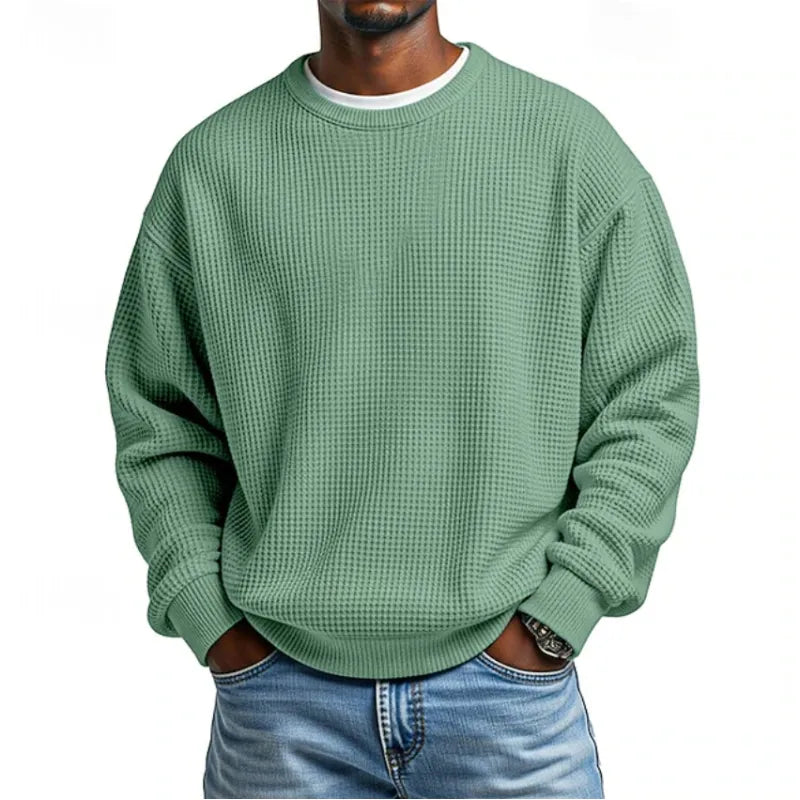 Men's relaxed textured crew neck sweatshirt with long sleeves and ribbed trims