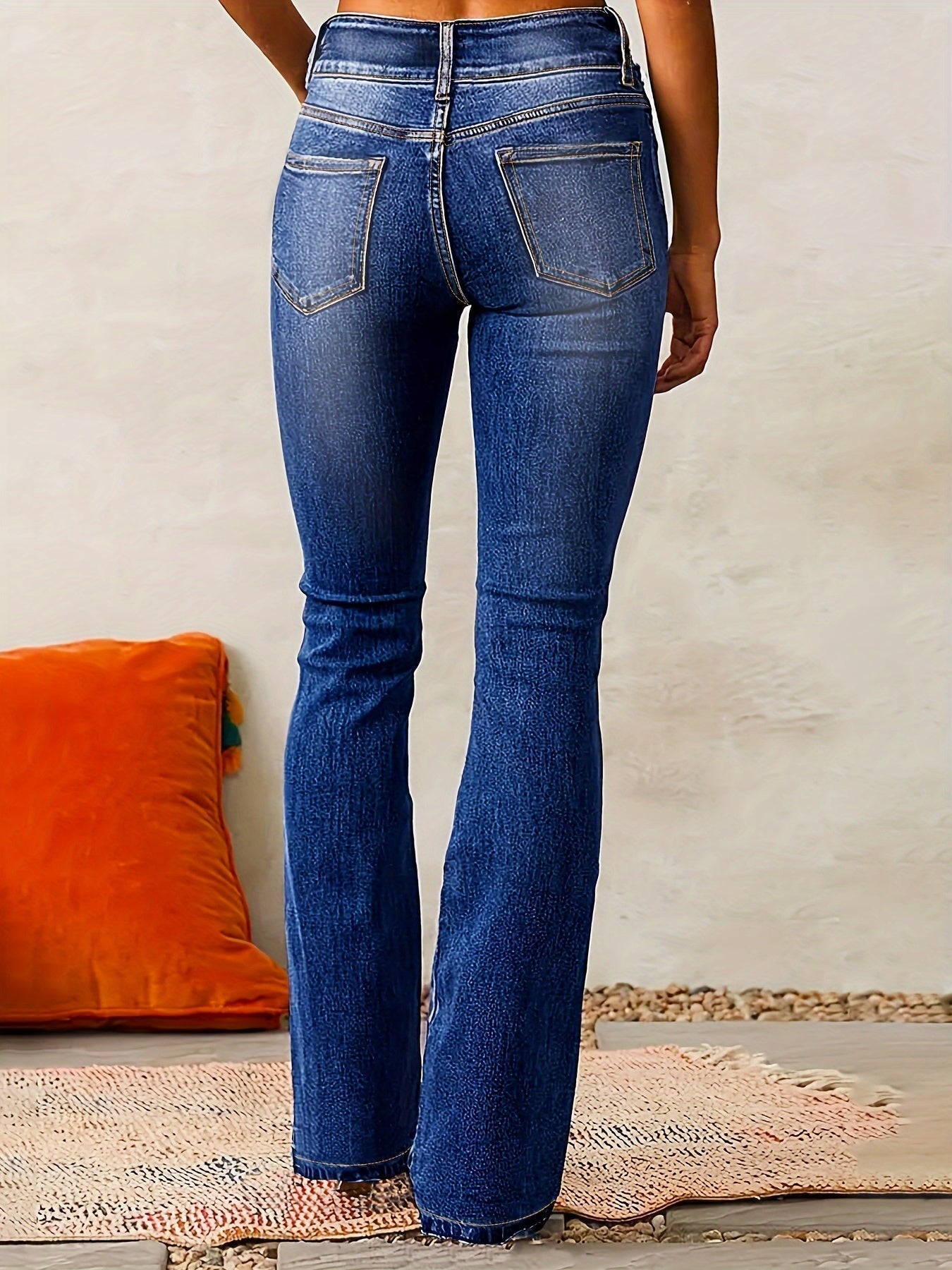 Women's high-rise flare jeans with button fly