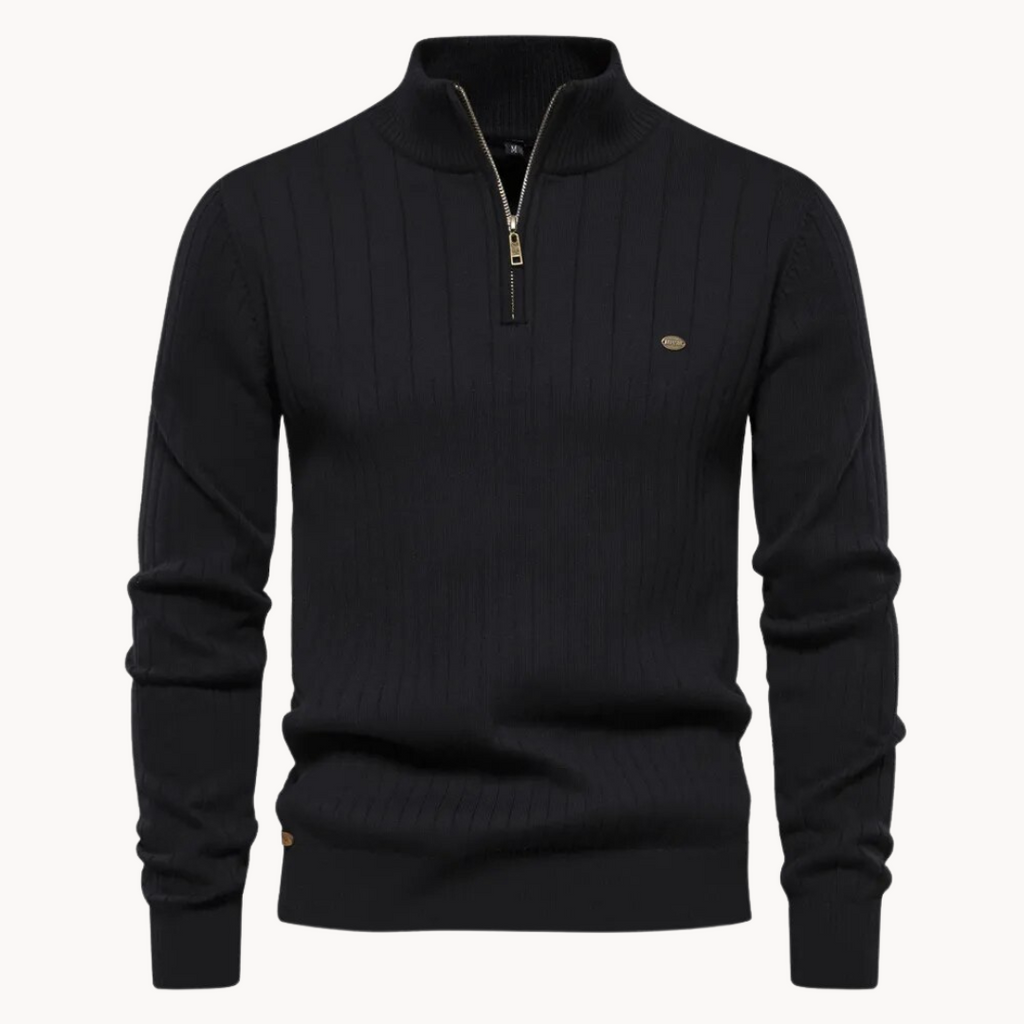 Men's ribbed quarter-zip jumper with a mock neck