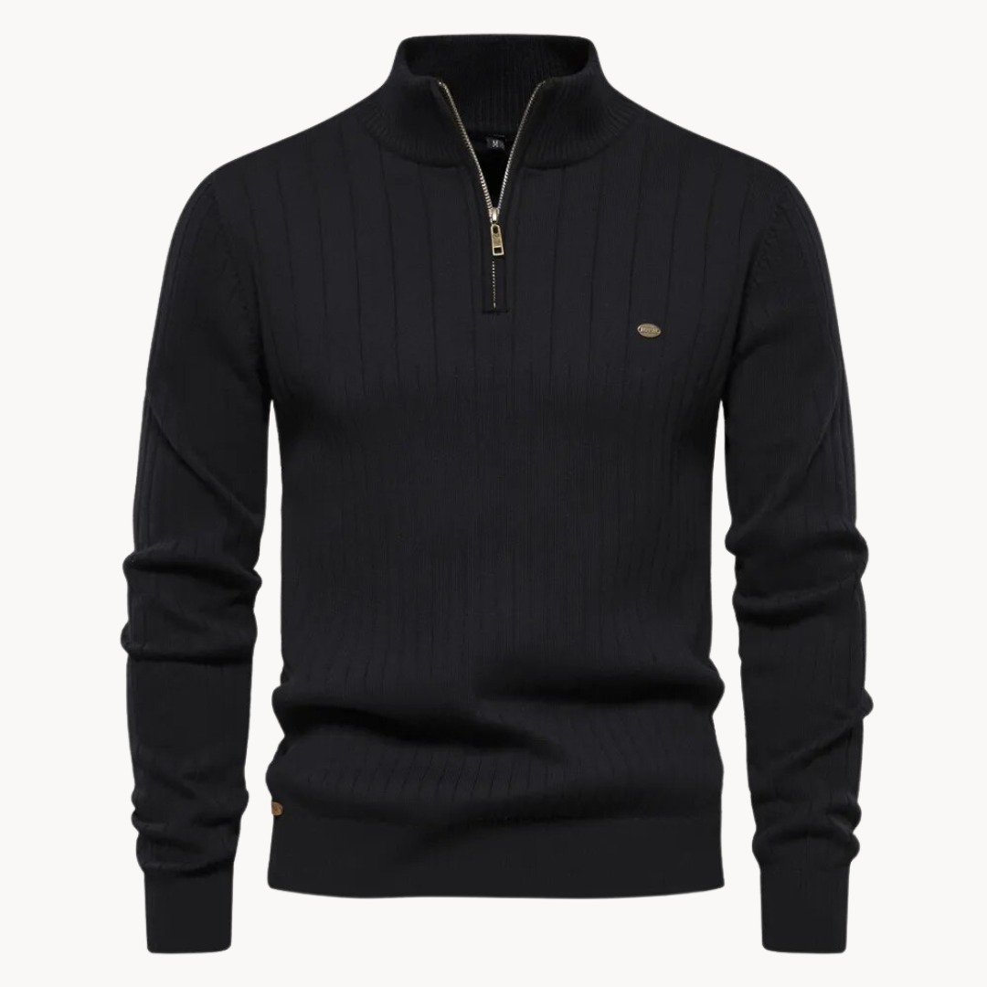 Men's ribbed quarter-zip jumper with a mock neck