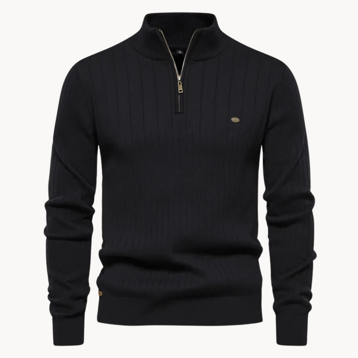 Men's ribbed quarter-zip jumper with a mock neck