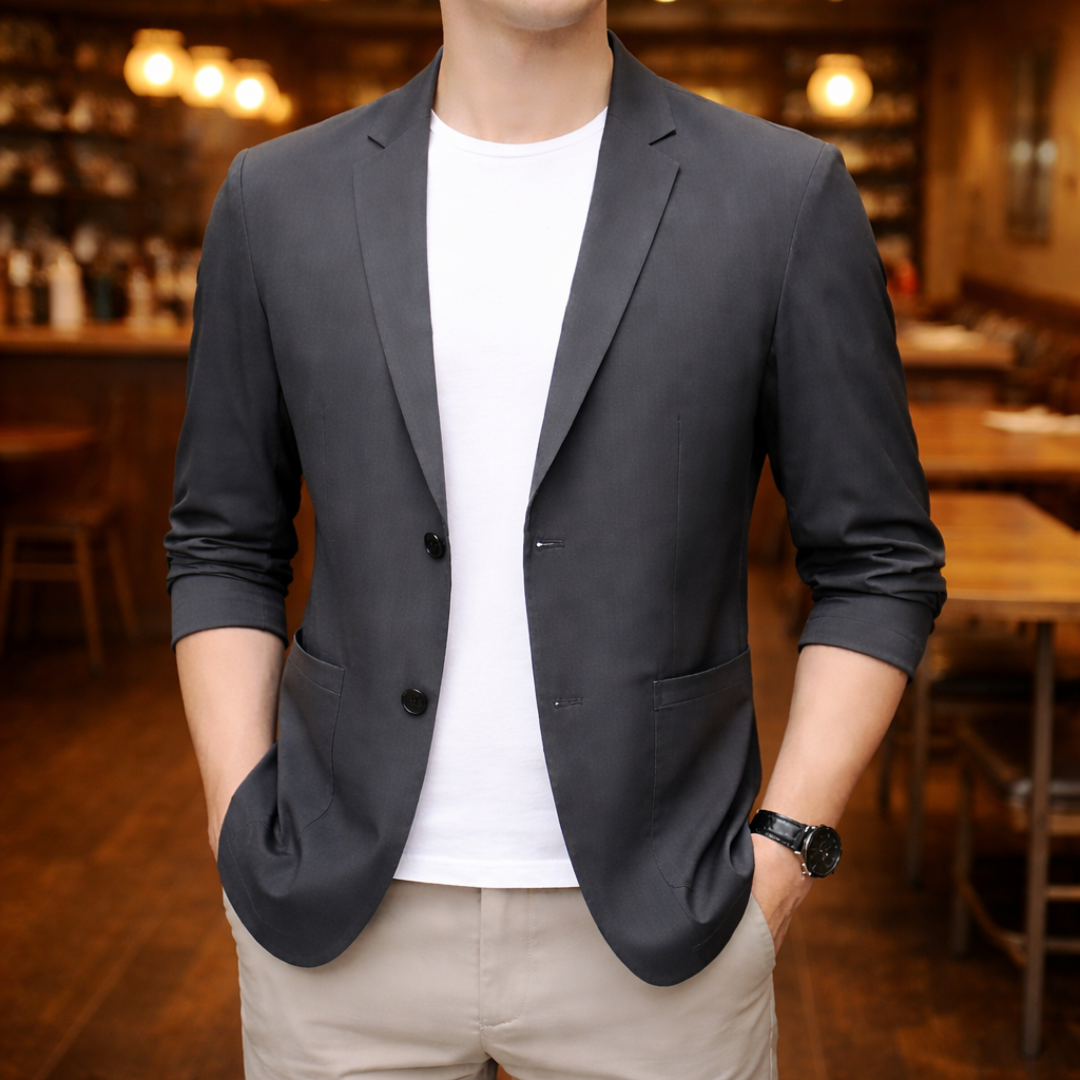 Men's casual blazer with notched lapels and front pockets