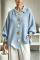 Women's oversized ribbed cardigan with collared neckline, balloon sleeves and large front buttons