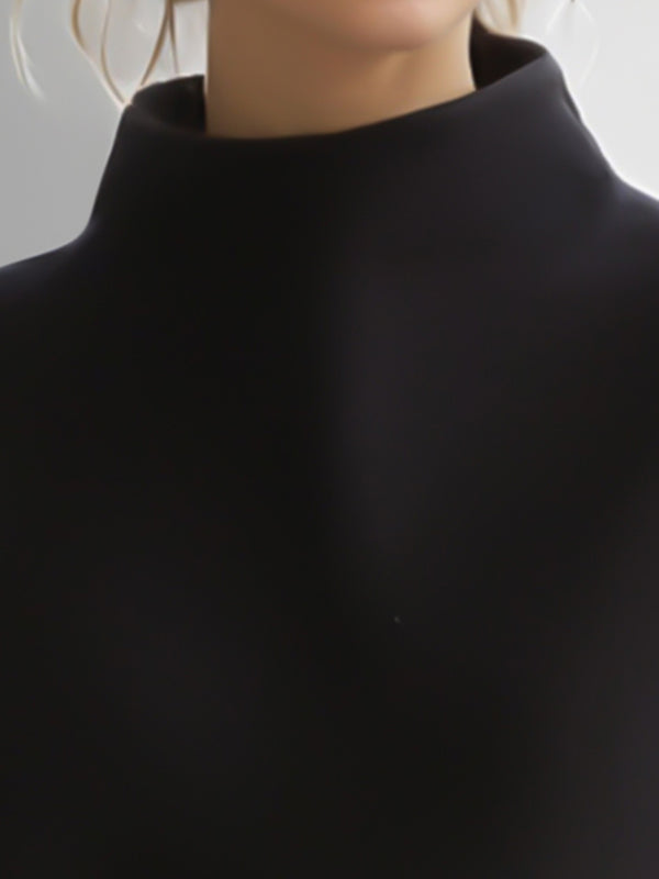 Women's black cropped sweatshirt with mock neck and long sleeves