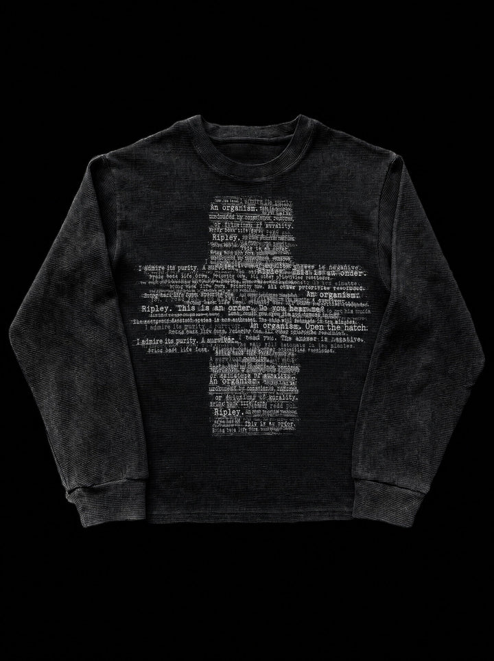 Black alien graphic sweatshirt with crew neck and long sleeves