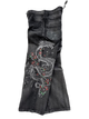 Dark washed wide leg jeans with dragon and floral embroidery
