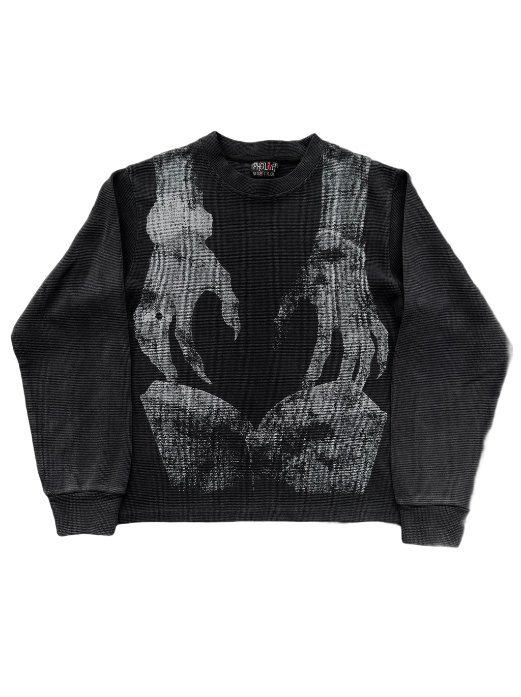 Dark graphic sweatshirt with contrasting front figure design