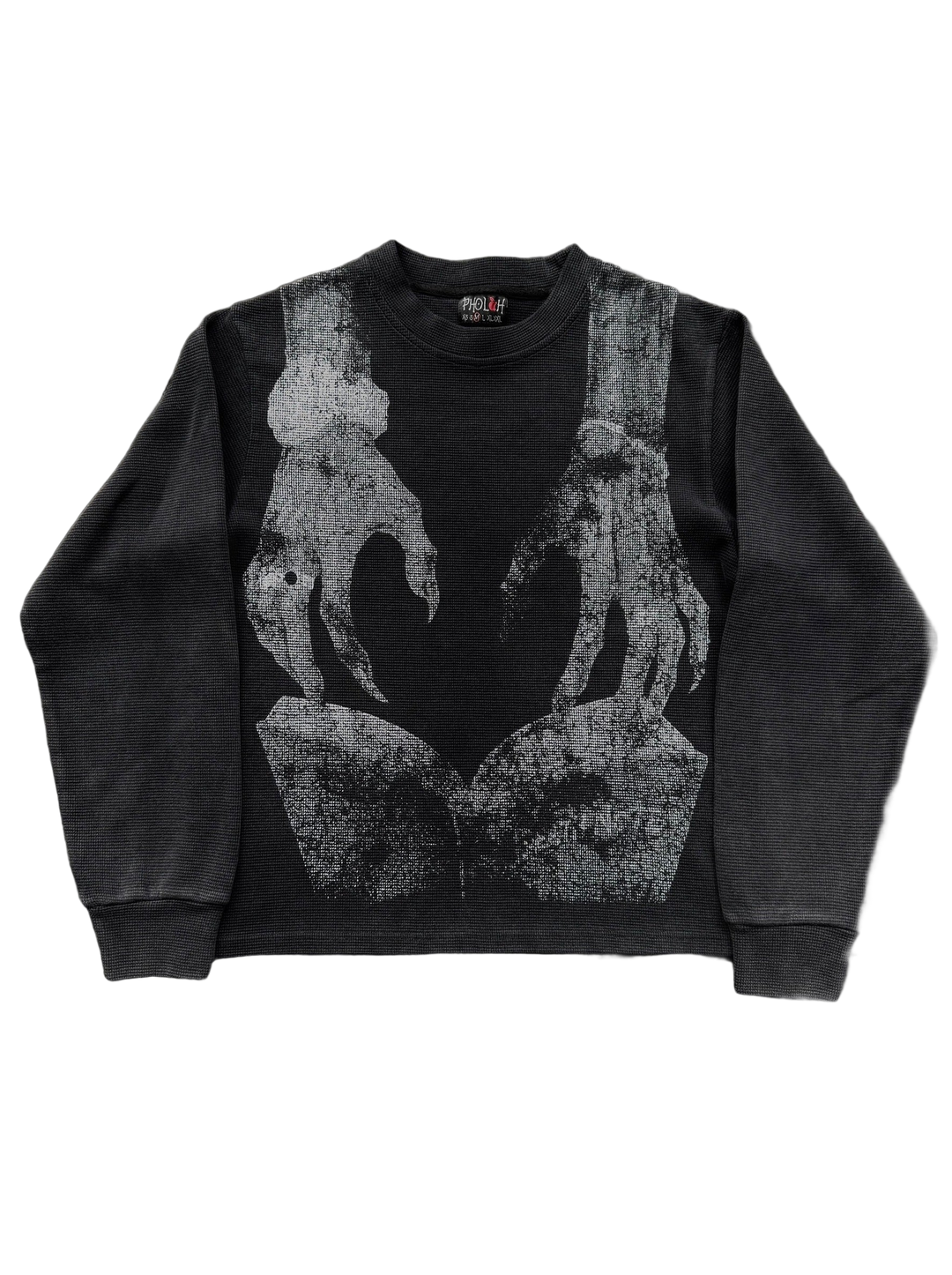 Dark graphic sweatshirt with contrasting front figure design