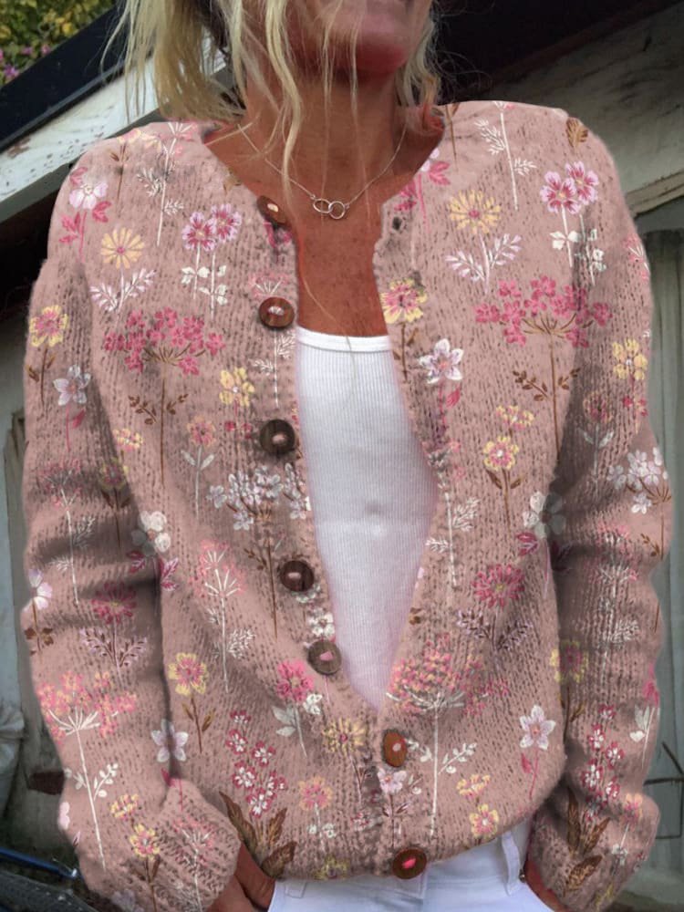 Women's floral button-front vest with long sleeves