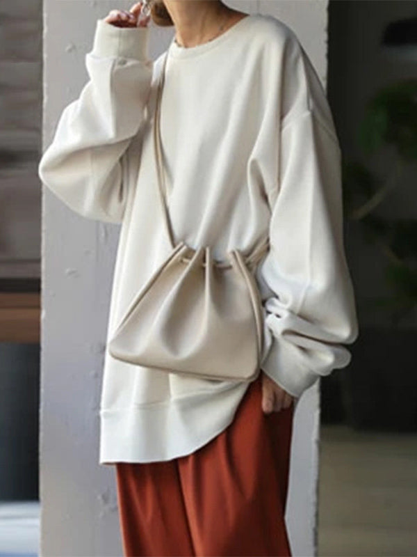 Women's oversized plain crew-neck sweatshirt with long sleeves