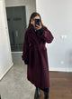 Women's burgundy double-breasted trench coat with belt and long sleeves