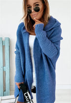 Women's oversized hooded cardigan with batwing sleeves and ribbed trims