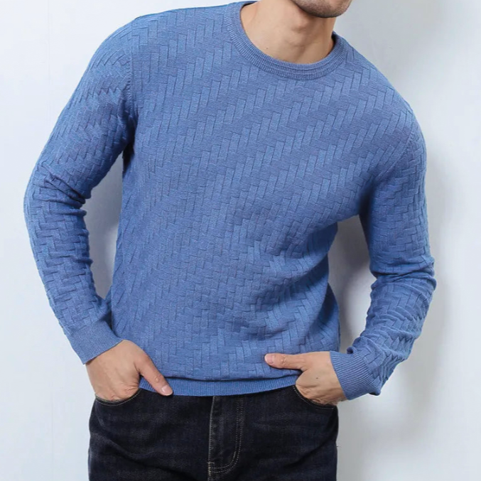 Men's textured crewneck sweatshirt with long sleeves and ribbed trims