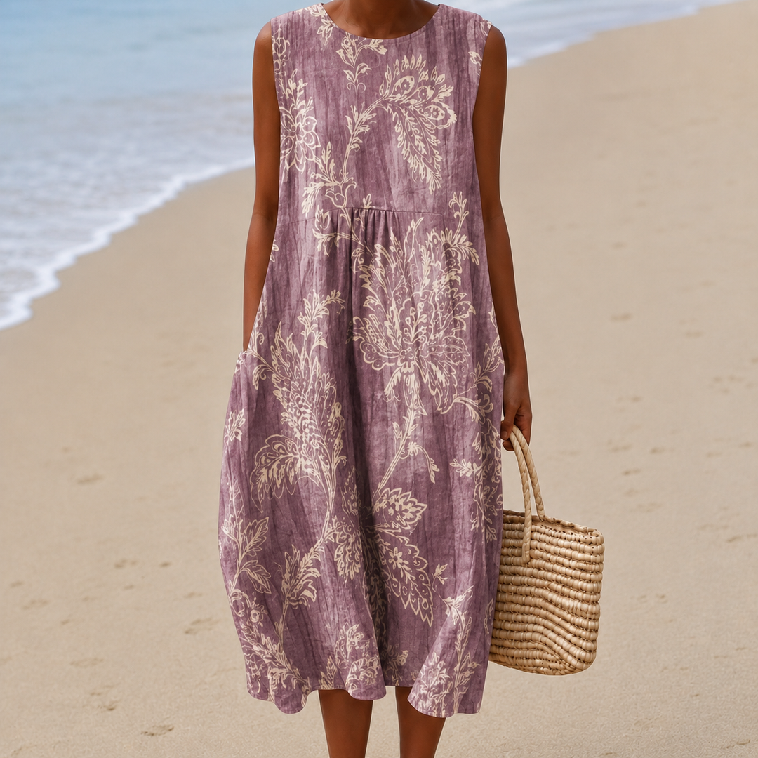 Women's sleeveless floral midi dress with side pockets
