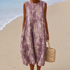 Women's sleeveless floral midi dress with side pockets
