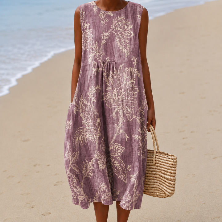 Women's sleeveless floral midi dress with side pockets