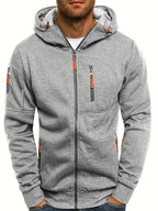 Men's hooded full-zip jacket with multiple zipped pockets and ribbed trims