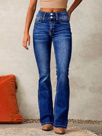 Women's high-rise flare jeans with button fly