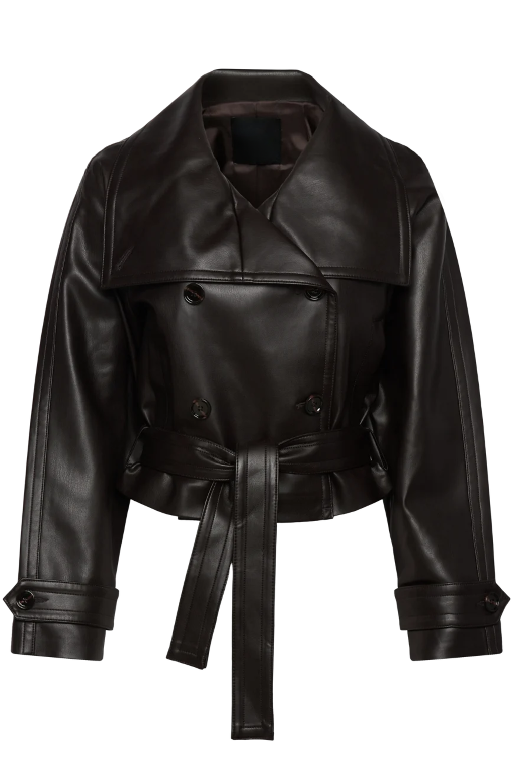 Women's cropped wrap jacket with long sleeves, wide collar and tie belt