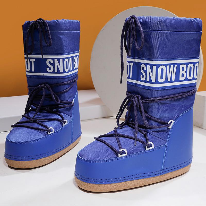 Women's tall lace-up snow boots with platform sole and drawstring top