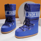 Women's tall lace-up snow boots with platform sole and drawstring top