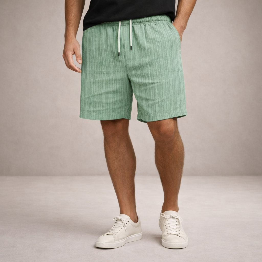 Men's vertical striped shorts with drawstring waist