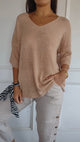 Women's solid-colour knitted V-neck top with long sleeves