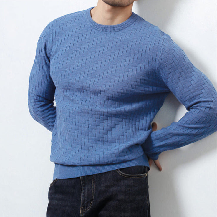 Men's textured crewneck sweatshirt with long sleeves and ribbed trims
