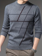 Men's geometric pattern crew-neck jumper with long sleeves