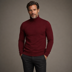 Men's ribbed turtleneck sweater with long sleeves and ribbed trims