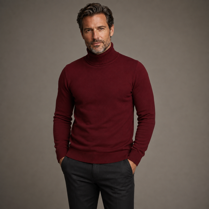 Men's ribbed turtleneck sweater with long sleeves and ribbed trims