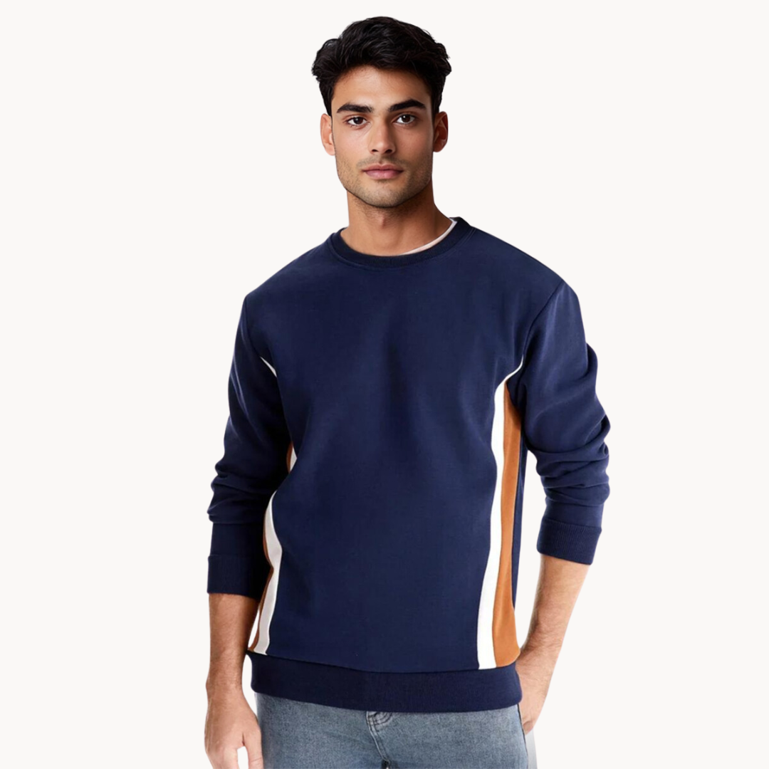 Men's long-sleeve colourblock crew neck sweatshirt with contrasting side panels