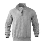 Men's quarter-zip jumper with stand collar and vertical cable-knit panels