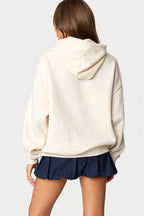 Women's oversized pullover hoodie with number graphic and kangaroo pocket