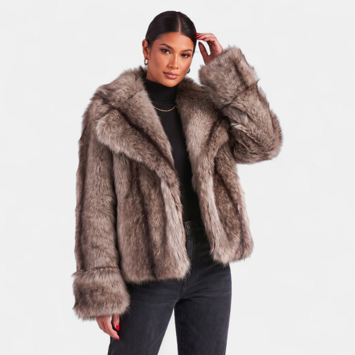 Women's Oversized Faux Fur Coat with Shawl Collar
