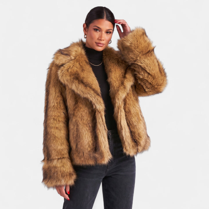 Women's Oversized Faux Fur Coat with Shawl Collar