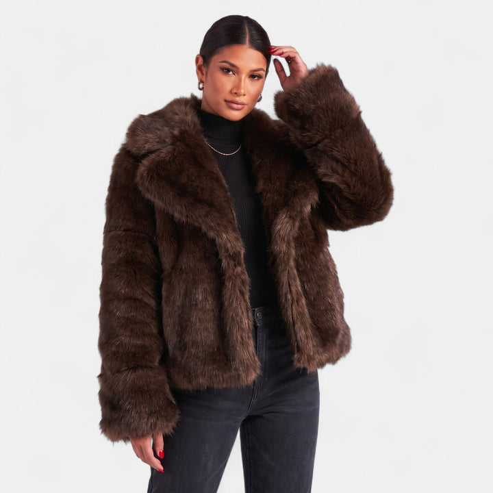 Women's Oversized Faux Fur Coat with Shawl Collar