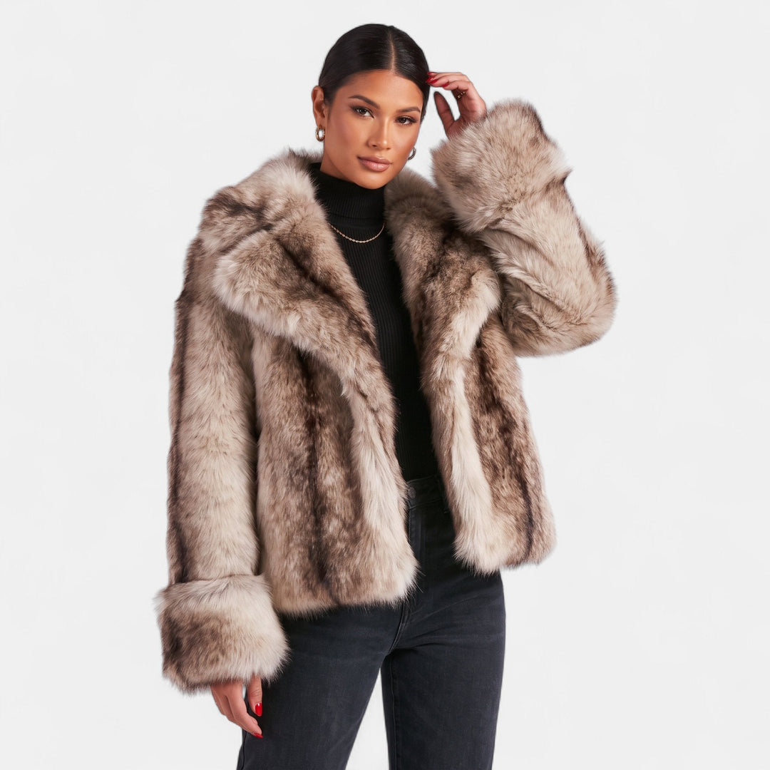 Women's Oversized Faux Fur Coat with Shawl Collar