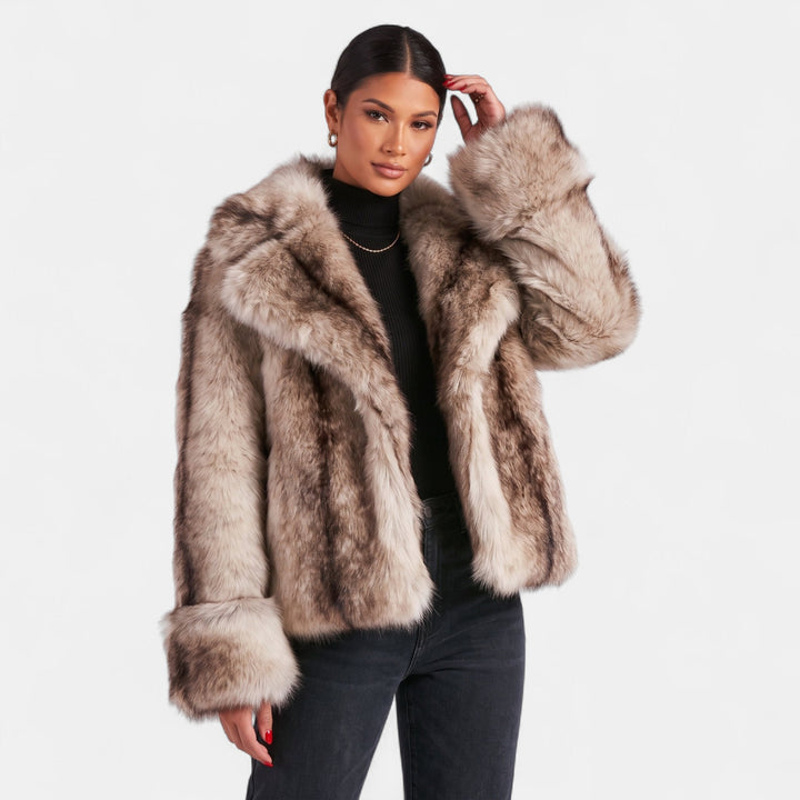 Women's Oversized Faux Fur Coat with Shawl Collar