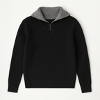 Men's ribbed quarter-zip high-neck sweater with long sleeves