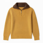 Men's ribbed quarter-zip high-neck sweater with long sleeves
